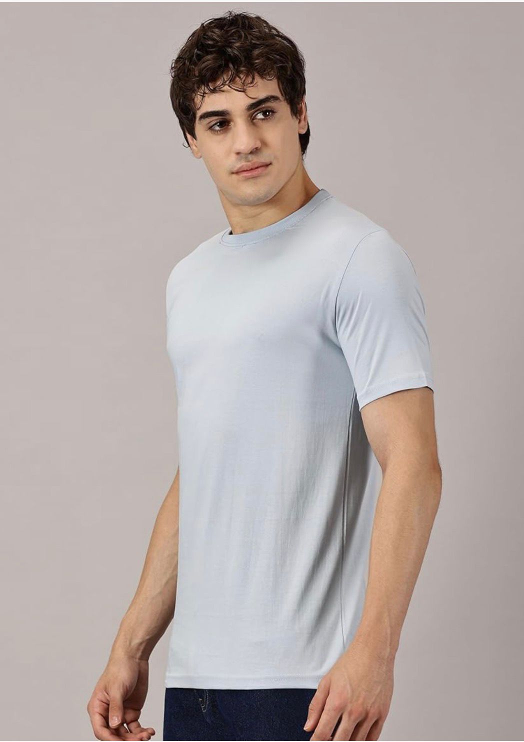 Men’s Solid Round Neck T-Shirt Combo Pack of 4 | Regular Fit Cotton Blend (Light Grey, Sky Blue, Dark Grey, White)
