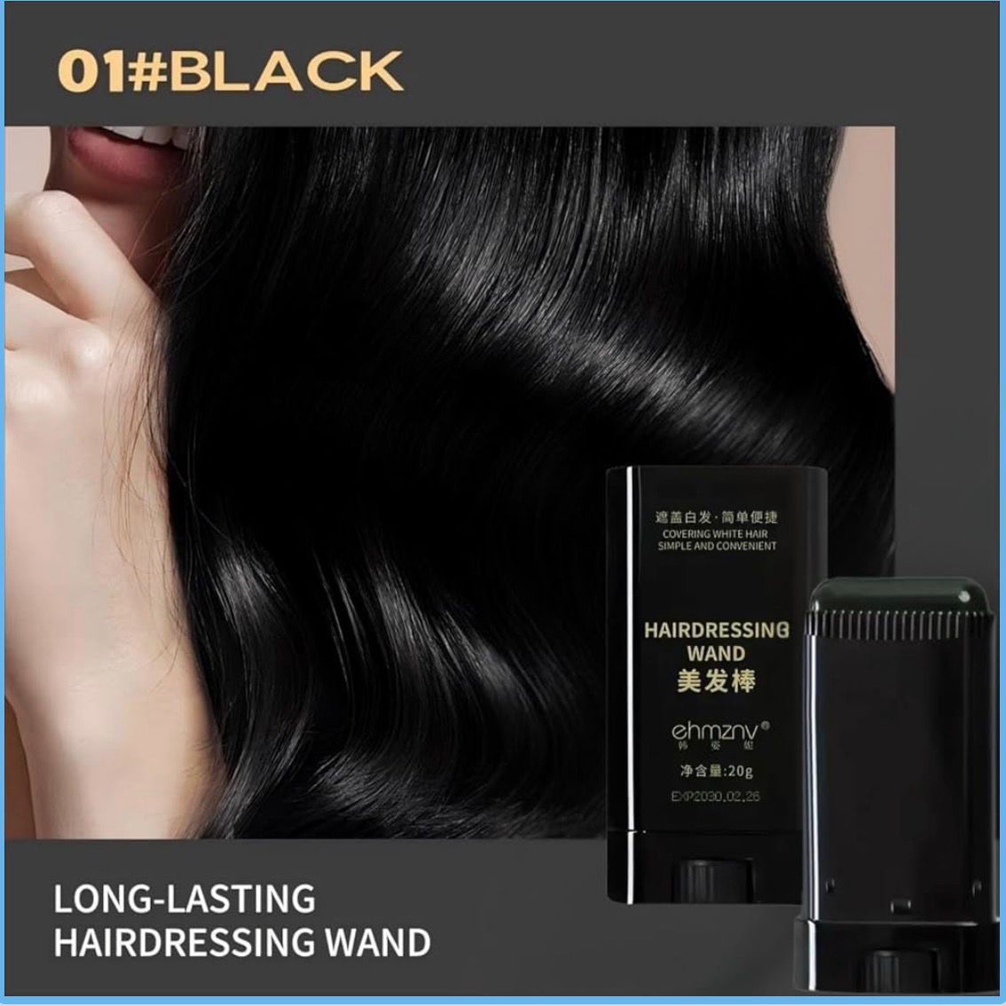 Instant Hair Color Touch-Up Stick | White & Grey Hair Cover in Seconds | Waterproof, Sweat-Proof (Black)