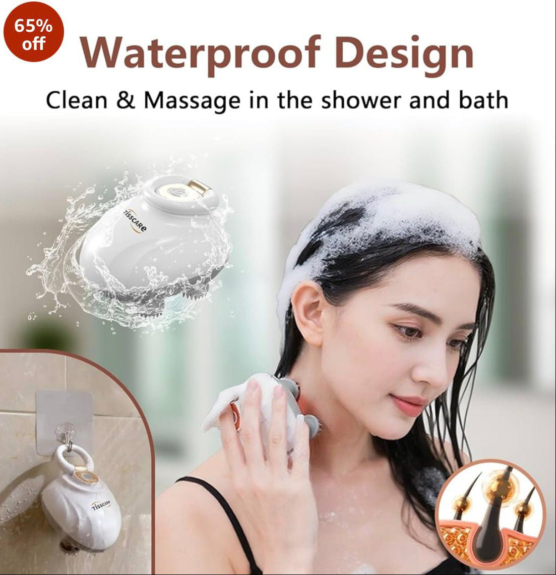 Rechargeable Electric Scalp Massager | Stress Relief, Hair Relaxation & Deep Head Massage (Waterproof)