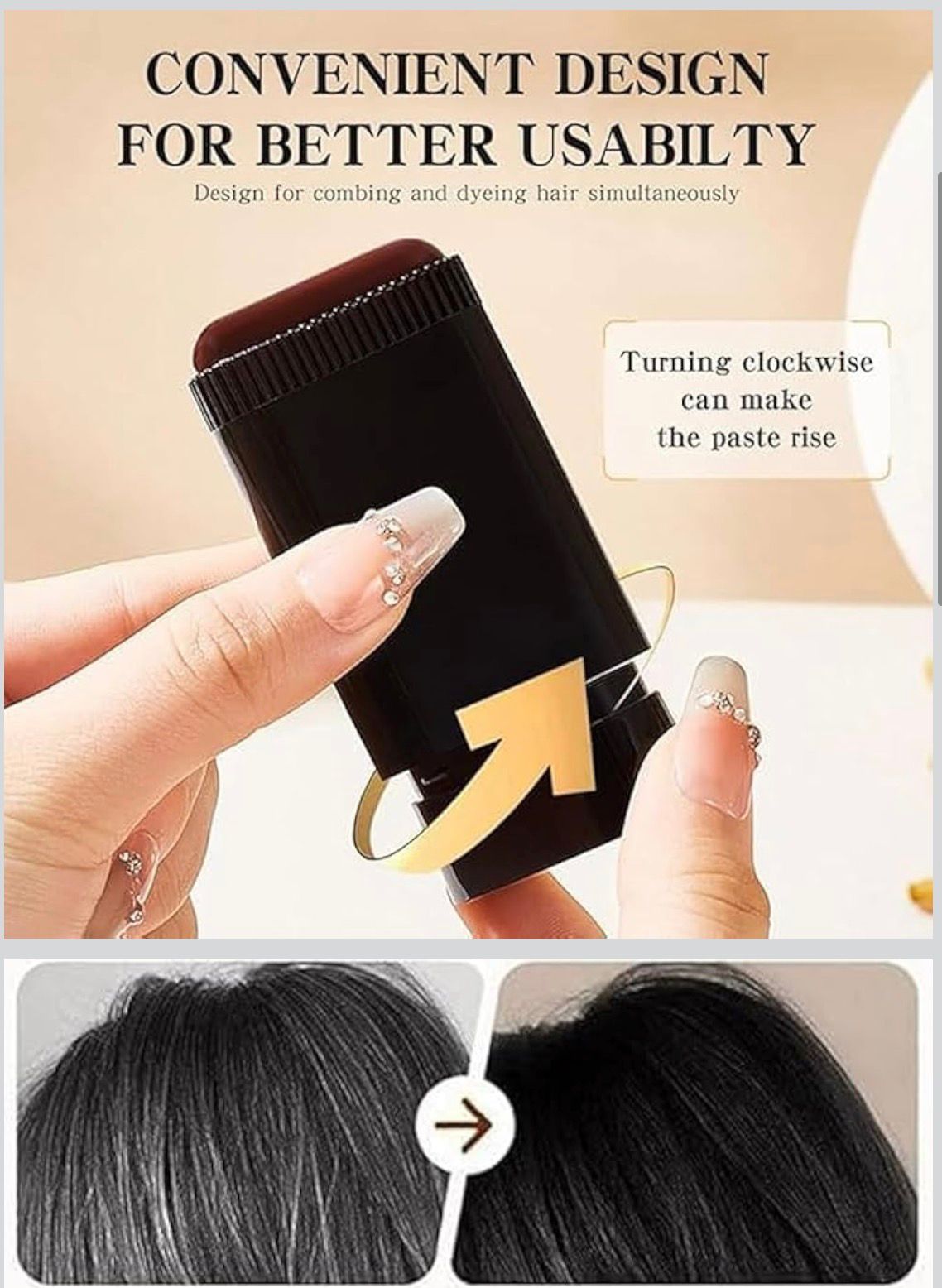 Instant Hair Color Touch-Up Stick | White & Grey Hair Cover in Seconds | Waterproof, Sweat-Proof (Black)