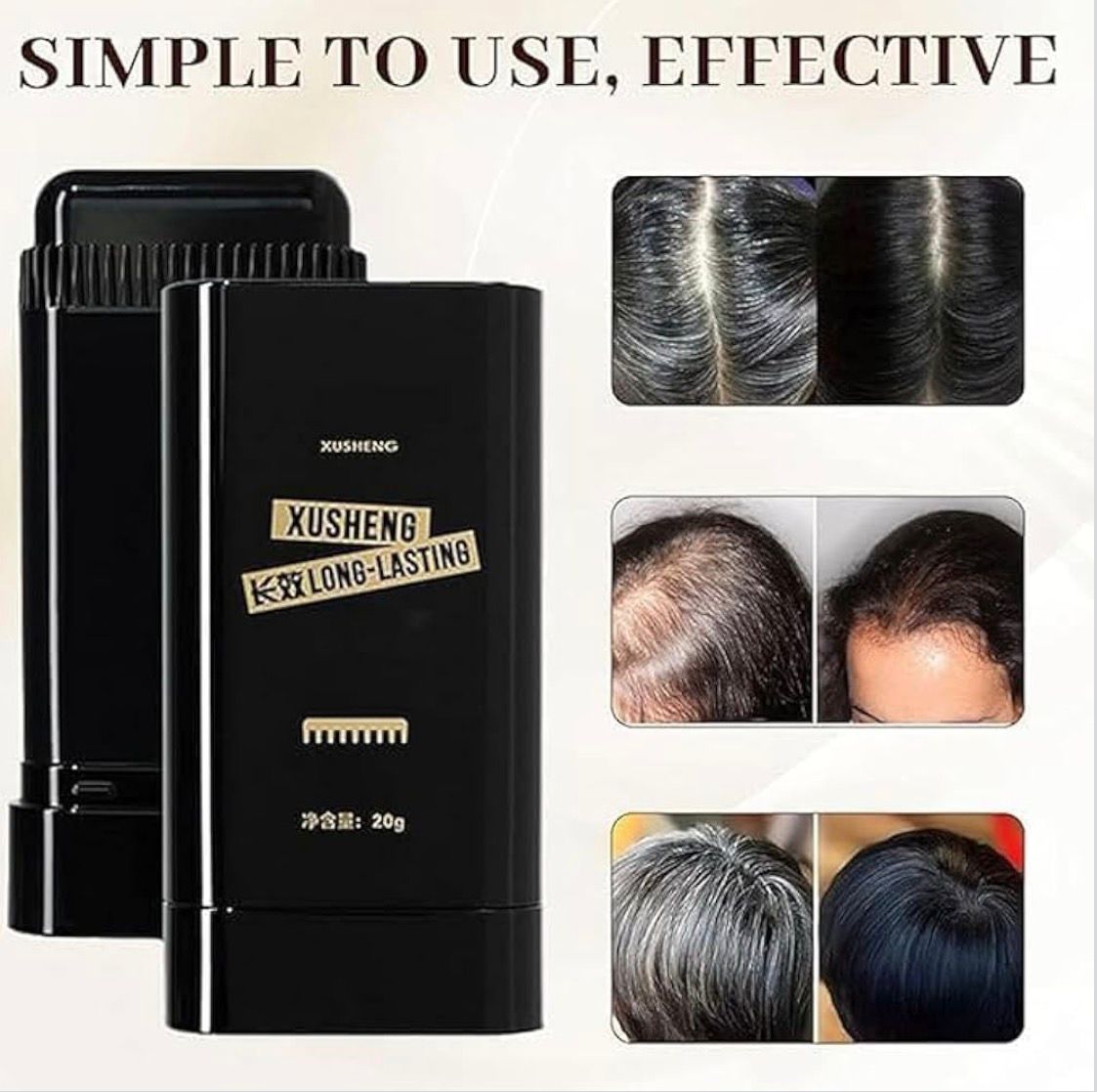 Instant Hair Color Touch-Up Stick | White & Grey Hair Cover in Seconds | Waterproof, Sweat-Proof (Black)