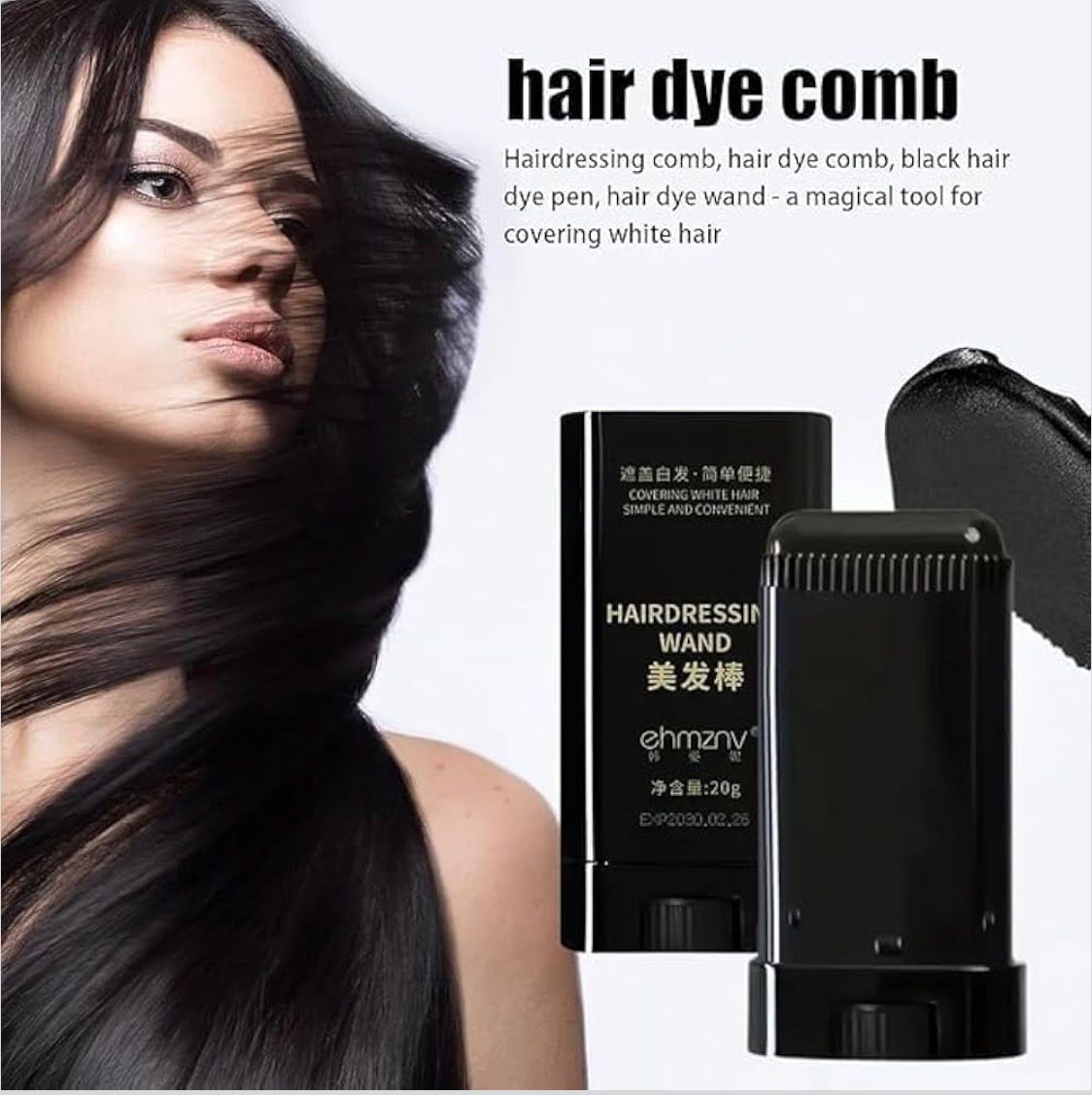 Instant Hair Color Touch-Up Stick | White & Grey Hair Cover in Seconds | Waterproof, Sweat-Proof (Black)