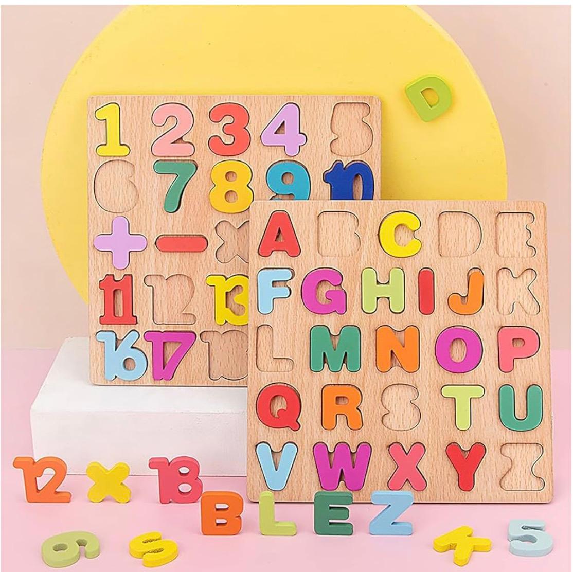 Wooden 3D Alphabet, Numbers & Shapes Puzzle Board | Montessori Learning Toy for Kids (3-in-1 Educational Set)