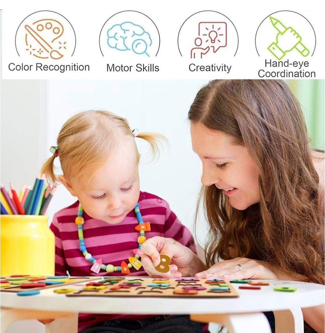 Wooden 3D Alphabet, Numbers & Shapes Puzzle Board | Montessori Learning Toy for Kids (3-in-1 Educational Set)