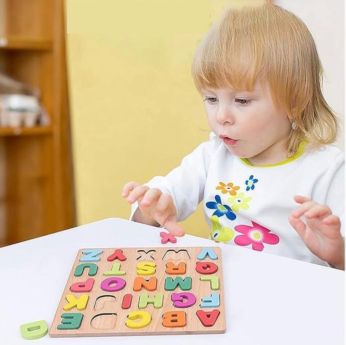 Wooden 3D Alphabet, Numbers & Shapes Puzzle Board | Montessori Learning Toy for Kids (3-in-1 Educational Set)