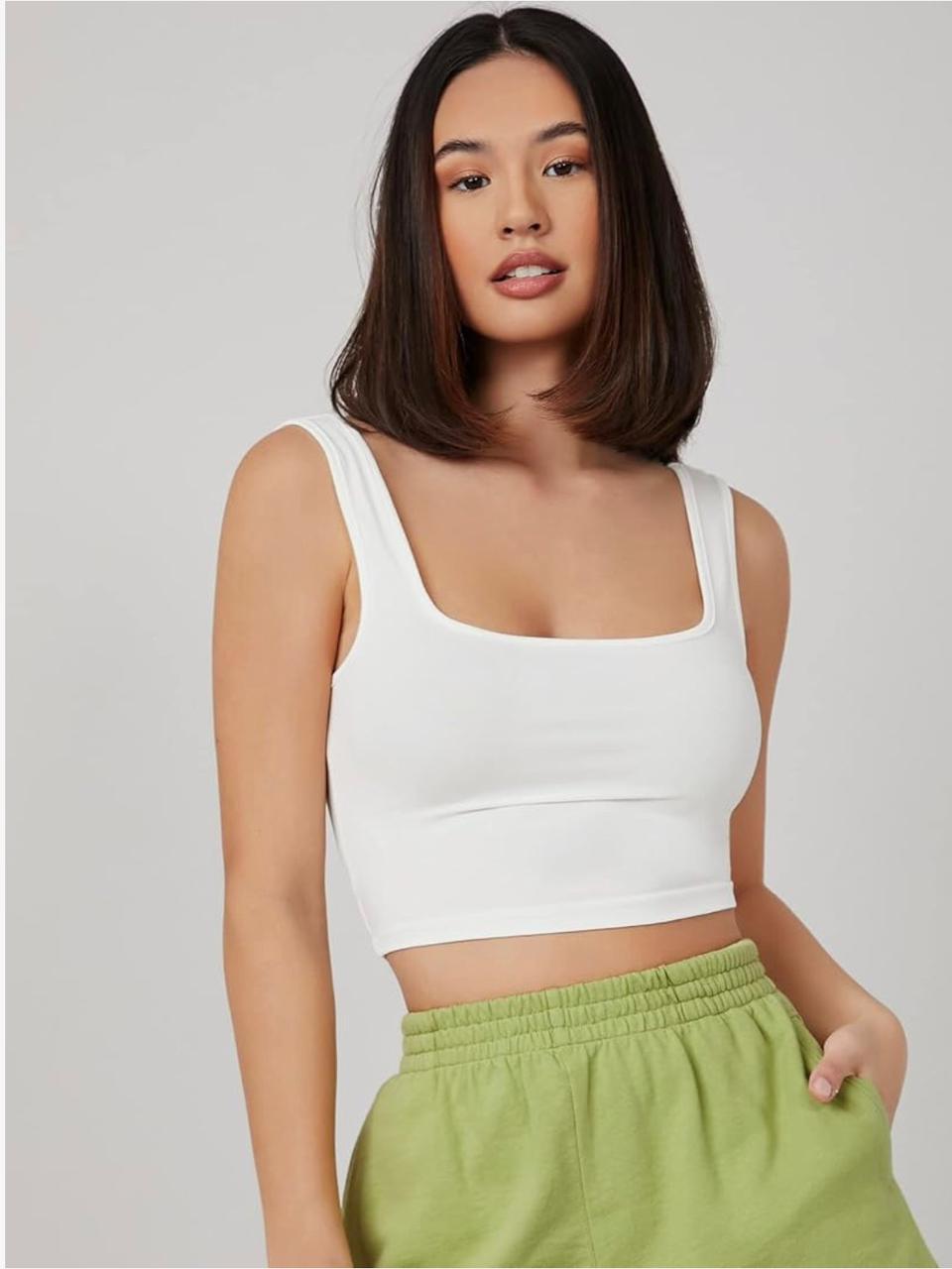 Women’s Ribbed Square Neck Crop Top Combo (Black + White) | Slim Fit Stretch Tank Set of 2