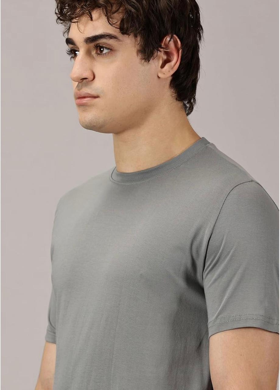 Men’s Solid Round Neck T-Shirt Combo Pack of 4 | Regular Fit Cotton Blend (Light Grey, Sky Blue, Dark Grey, White)