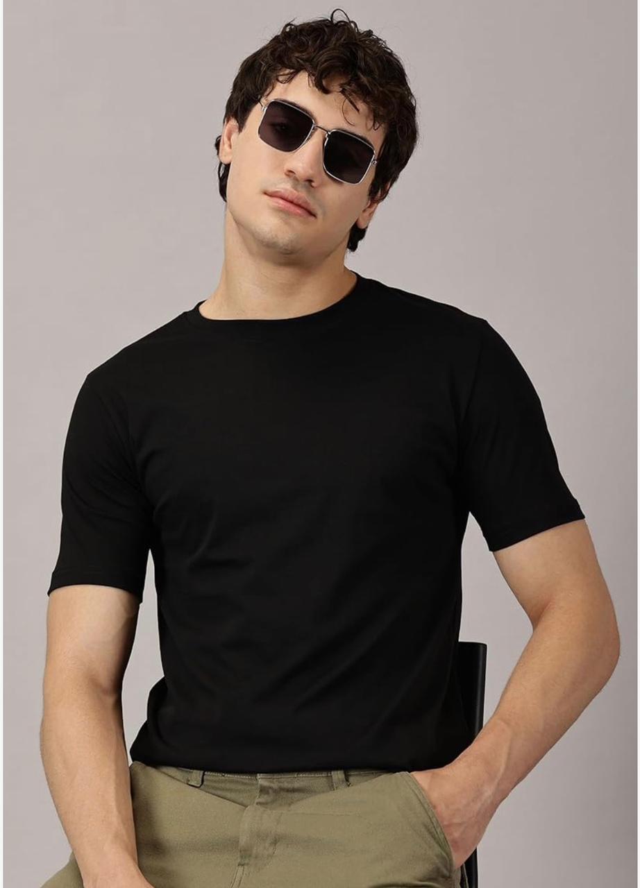 Men’s Solid Round Neck T-Shirt Combo Pack of 4 | Regular Fit Cotton Blend (Light Grey, Sky Blue, Dark Grey, White)