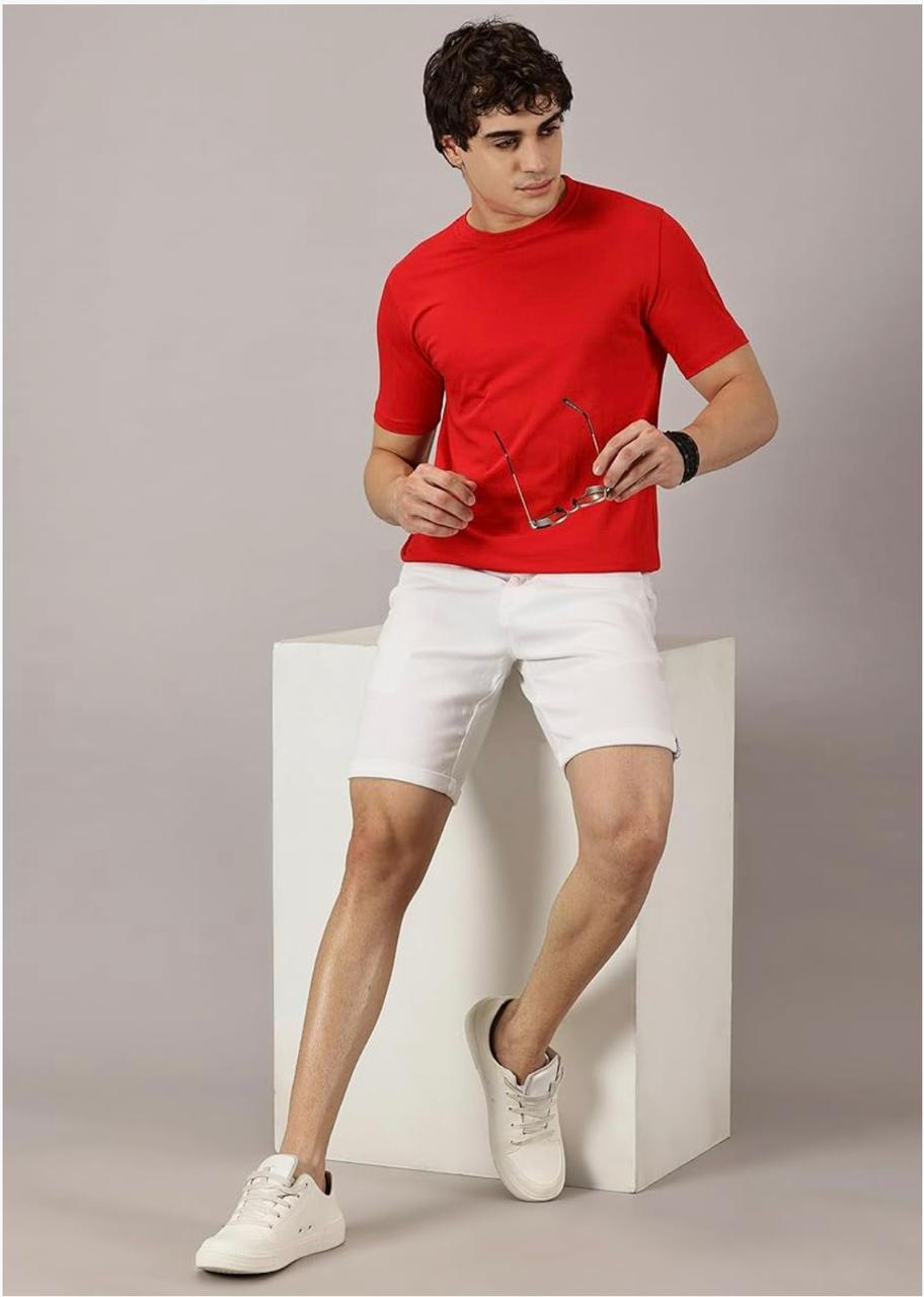 Men’s Solid Round Neck T-Shirt Combo Pack of 4 | Regular Fit Cotton Blend (Light Grey, Sky Blue, Dark Grey, White)